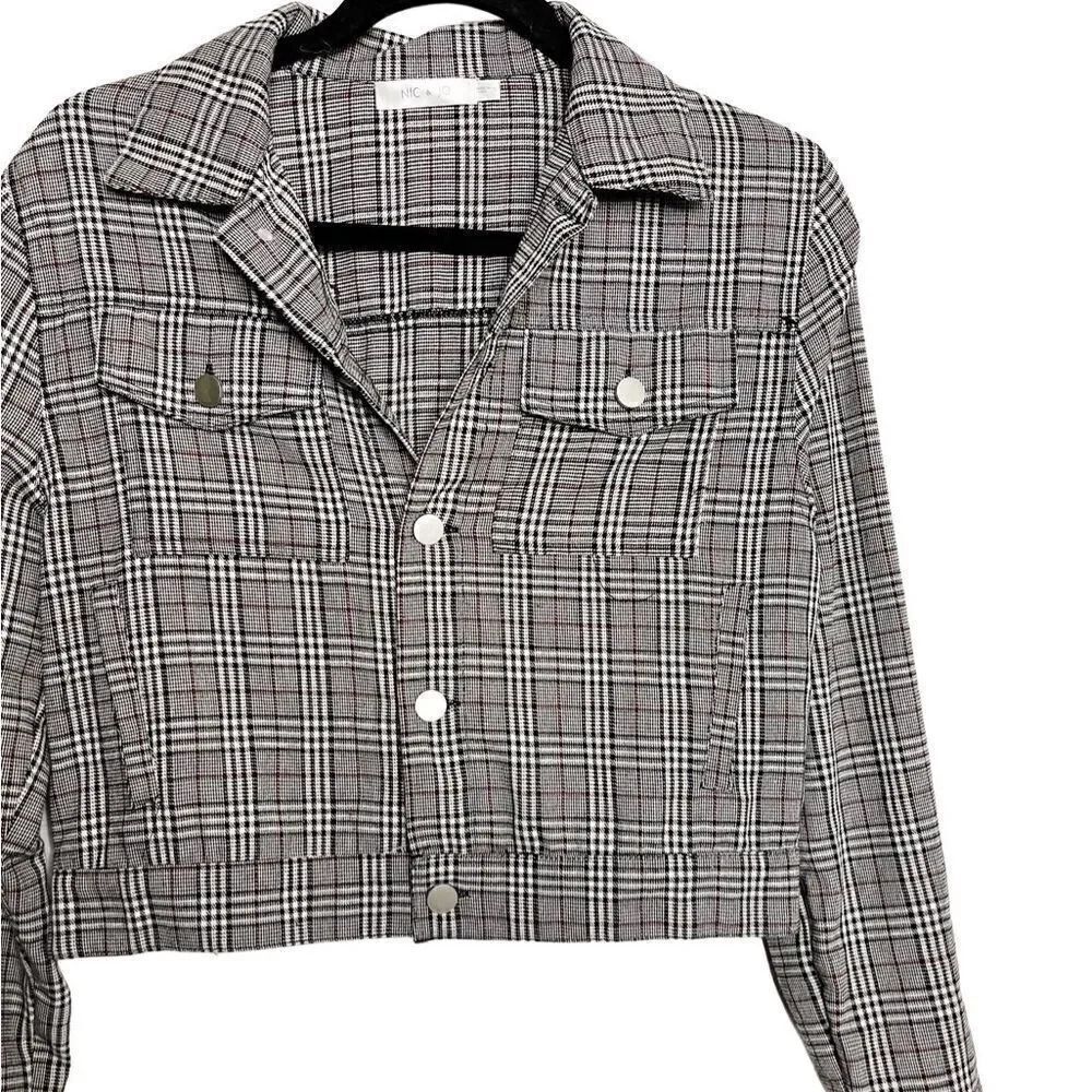 Nic & Jo Plaid Cropped Jacket Black & Red Size Small